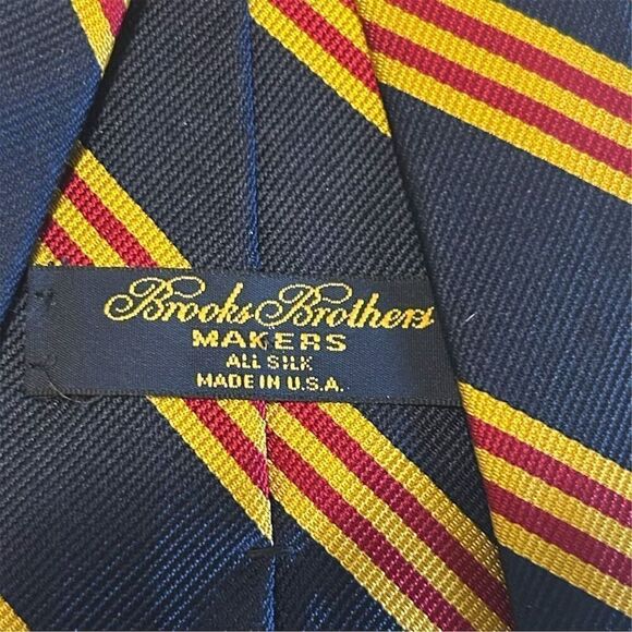 Brooks Brothers Men's Silk Tie Navy Blue Red & Gold Stripes - Picture 3 of 3
